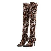 new women leopard women over the knee boots sexy pointed toe high heels shoes woman slim thigh high boots botas size 35 46