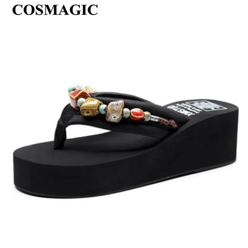 Женские шлепанцы на танкетке COSMAGIC винтажные летние пляжные платформе ручной