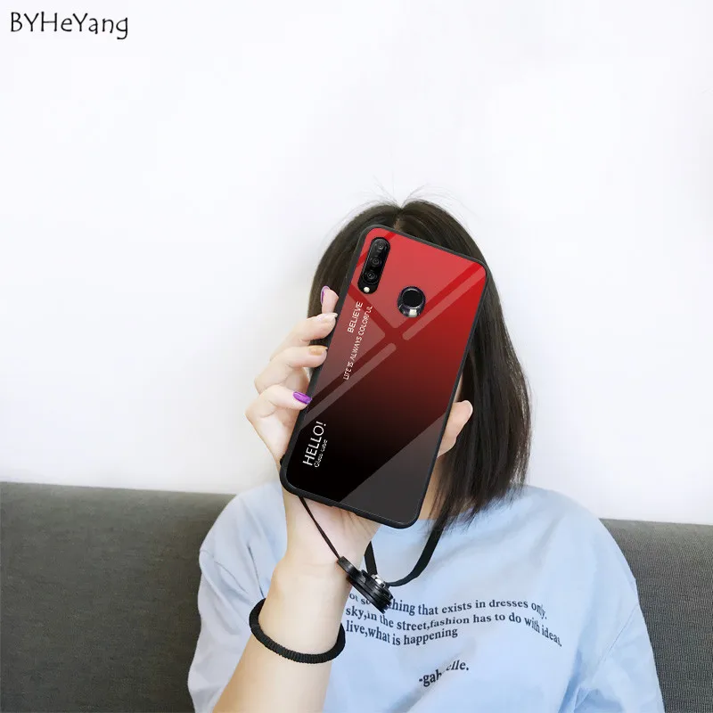 Для huawei P30 LITE чехол Роскошный Жесткий закаленное Стекло Мода Градиент защитный