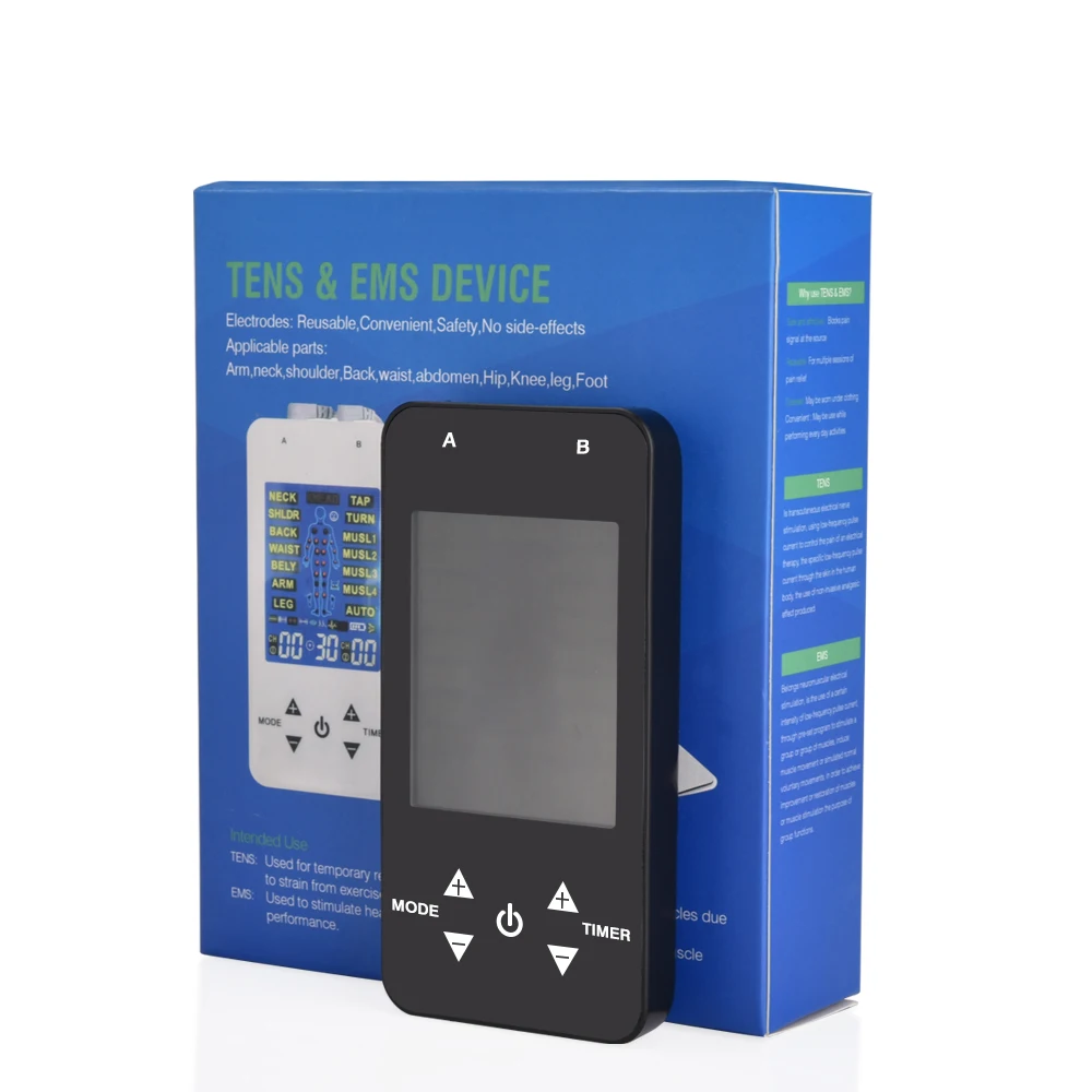 

EMS Tens Machine Unit with 4 Electrode Pads for Pain Relief Pulse Massage EMS Muscle Stimulation 12/15 Modes to Choose