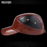 siloqin winter adult mens genuine leather hat thick warm cowhide baseball caps with earmuffs resizable size brand dads hats