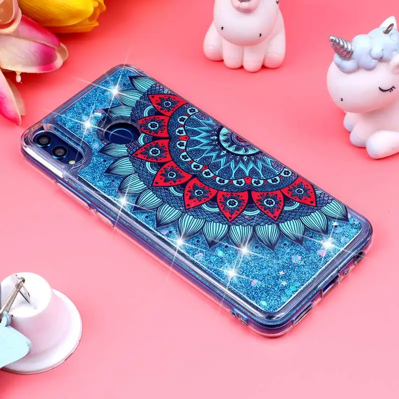 Phone Case For Huawei Honor 8X Protective Shell Glitter Shine Quicksand Shockproof Transparent Cute Back Cover Soft TPU |