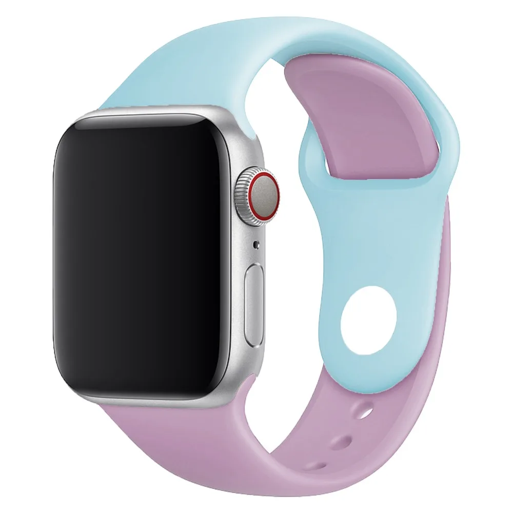 Для iWatch ремешок цветной мягкий силиконовый для Apple Watch серии 4/2/1 двухцветный 38 40 мм
