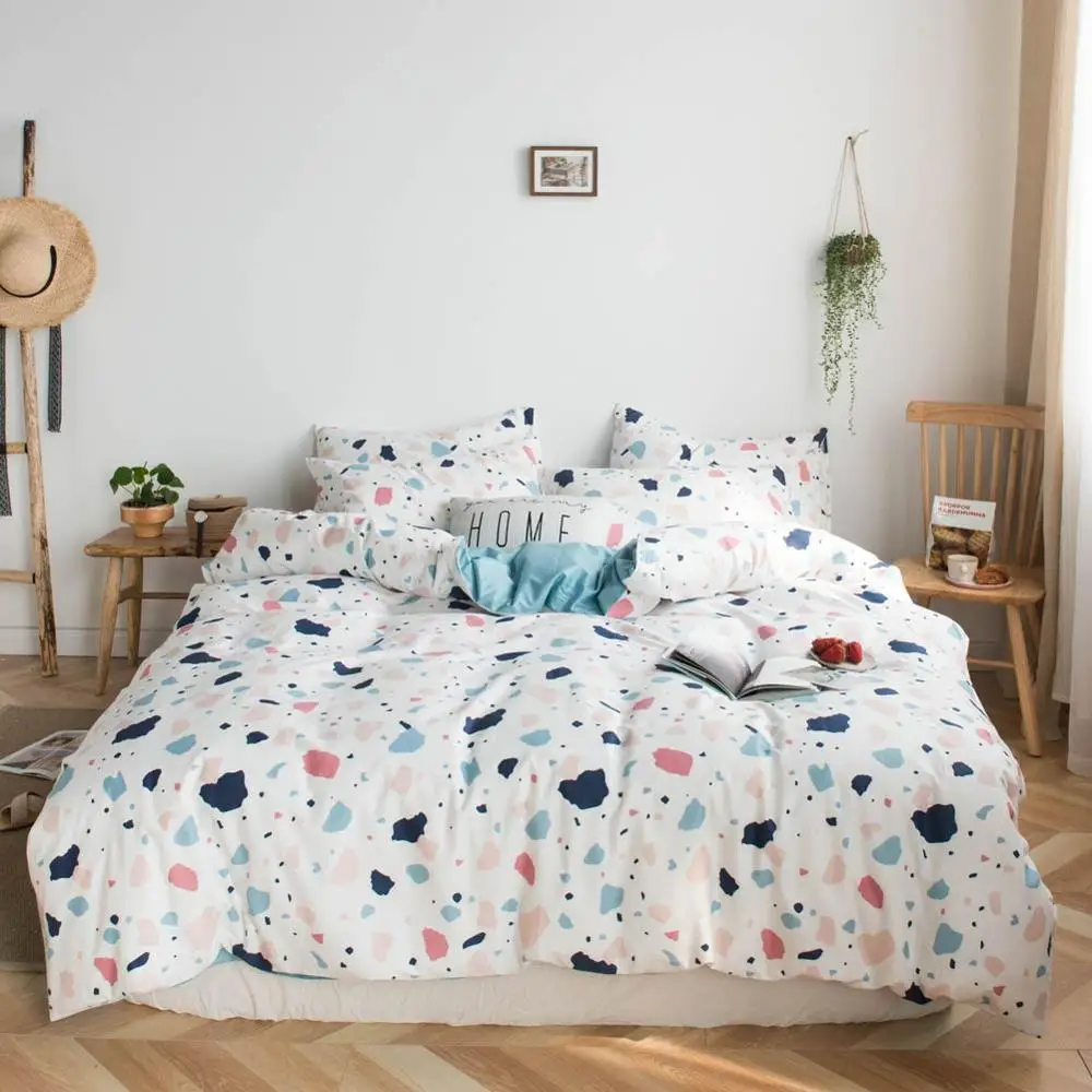 20192950 Pink Grey Yellow Hearts Bed Cover Duvet Cover Set Cotton Bedding Set Bedlinens Twin Queen King Flat Sheet Fitted Sheet - Цвет: 20192950