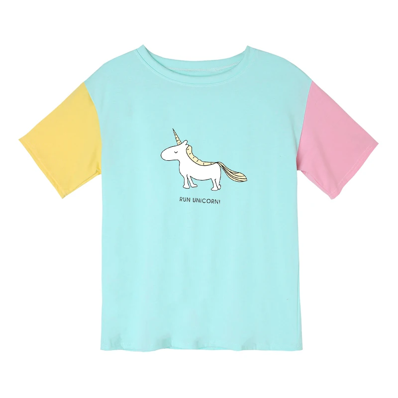 

Summer Harajuku Unicorn Print Women Cotton T-shirt Korean Style Unicornio Tshirt Tops Cute Unicorn Contrast Colors T Shirts