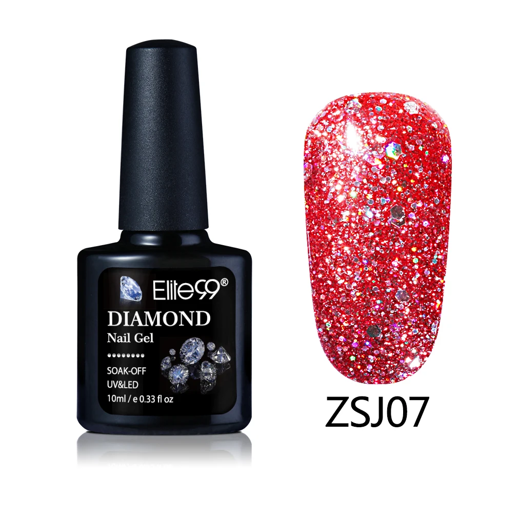 ZSJ07 Elite99 10 мл бриллиантовый блеск с ультрафиолетовым свечением Гель-лак Блестящие Блестки замочить от Гель-лак для ногтей Vernis Полупостоянный дизайн ногтей маникюр гель - Цвет: ZSJ07