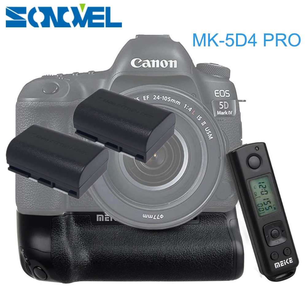 

Meike MK-5D4 PRO 2.4G Wireless Remote Control Vertical Battery Grip with 2x LP-E6 Battery for Canon 5D Mark IV Camera as BG-E20