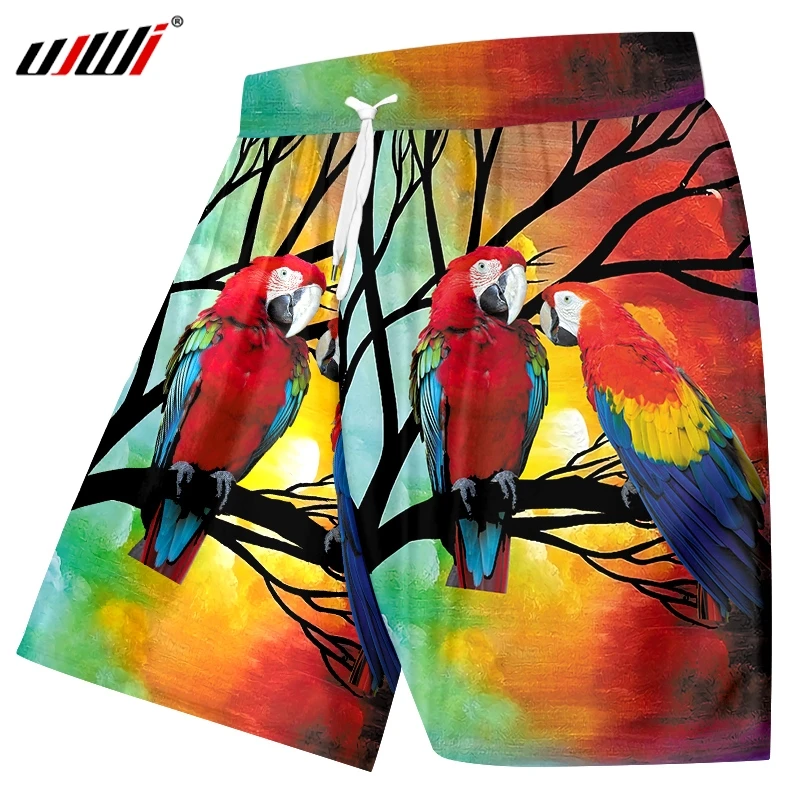 

UJWI Новые летние пляжные трендовыми шортами 3D напечатаны красным попугай красочные размера плюс 6XL костюм для мужчин весенние шорты