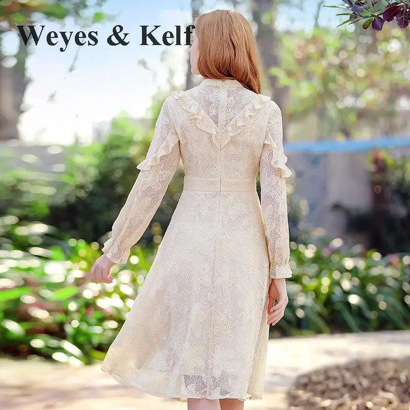 Weyes & Kelf весеннее милое кружевное платье для женщин 2018 элегантное с длинными