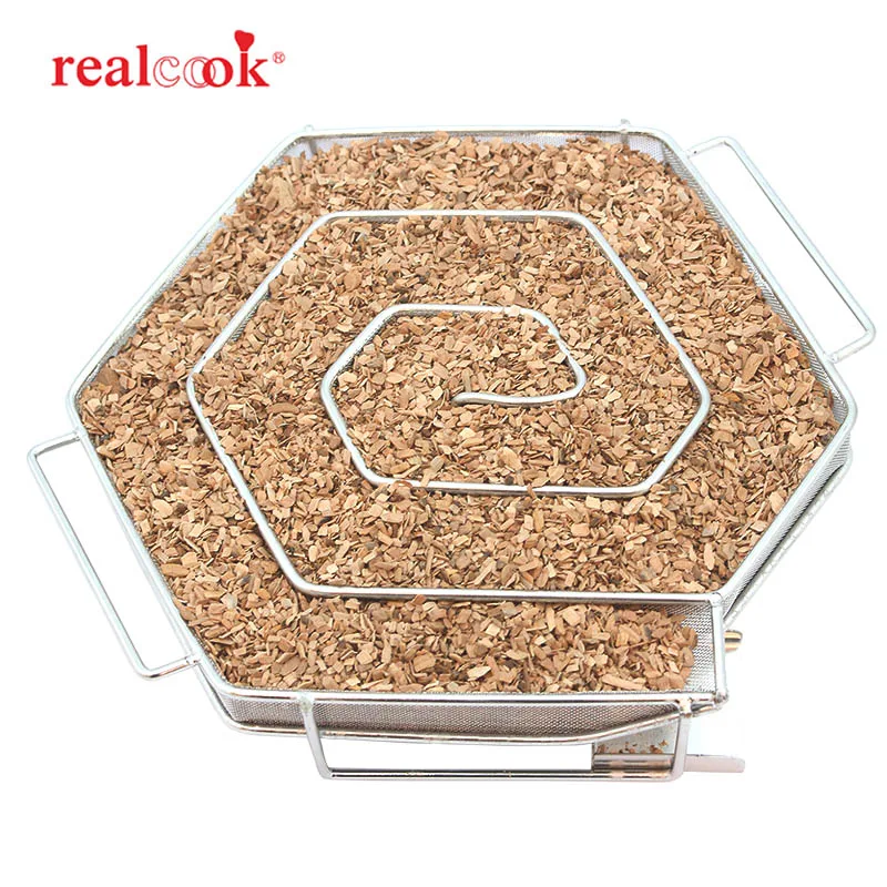 Hexagon Shape Realcook принадлежности для шашлыков уголь холодный дым генератор коробка шестиугольник щепы сетки коптильня для бекона рыбы курить приготовления барбекю инструменты - Цвет: Hexagon Shape