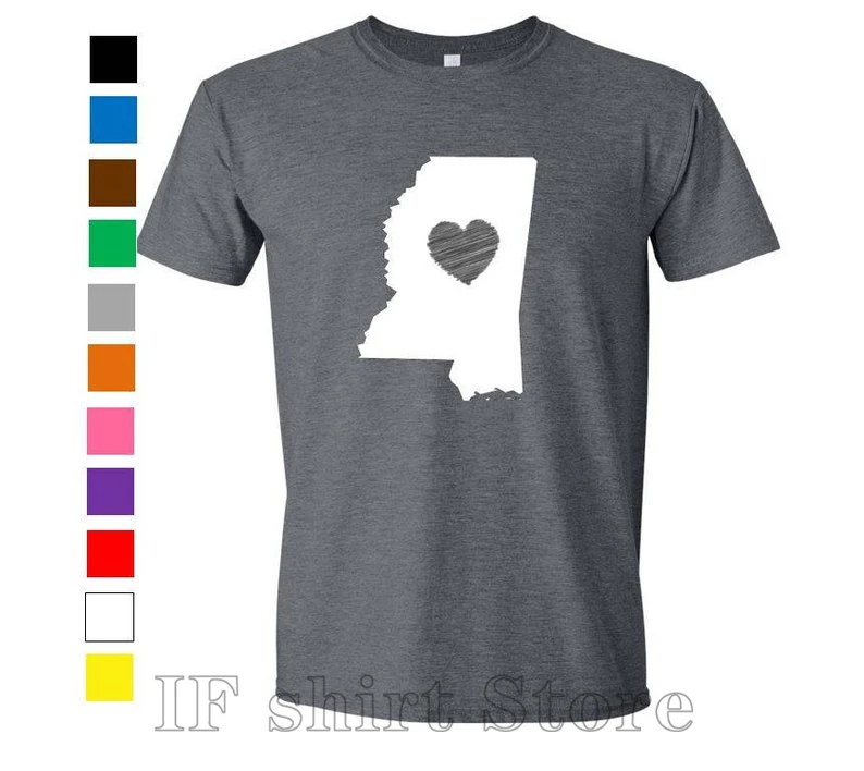 Футболка унисекс Миссисипи Love Your State мужская женская с сердцем домашний подарок