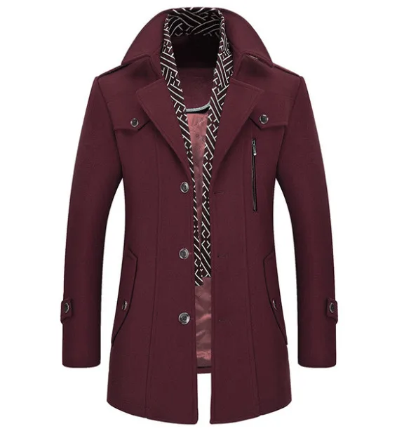 wine red Новое зимнее шерстяное пальто приталенные куртки мужские повседневные теплые мужские длинные шерстяные куртки и пальто мужские пальто - Цвет: wine red