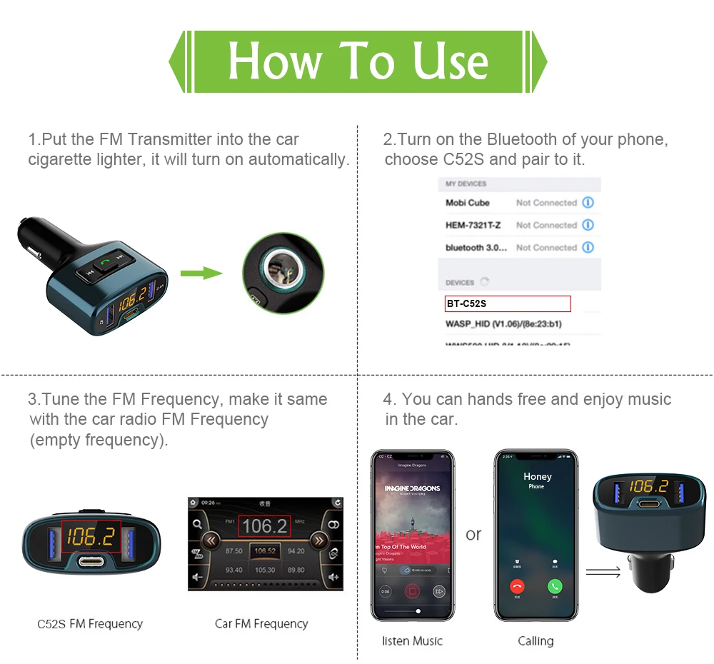 Fm-передатчик Bluetooth Автомобильный трансмиссор Hands-Бесплатный Тип C PD 18 Вт модулятор трансметтеур трансмисор радио двойной usb-авто зарядное устройство