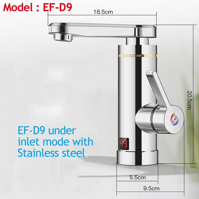 D9 Stainless Steel Ecofresh мгновенный проточный Электрический водонагреватель, кран для кухни, мгновенный нагрев водопроводной воды, светодиодный водонагреватель с европейской вилкой - Цвет: D9 Stainless Steel