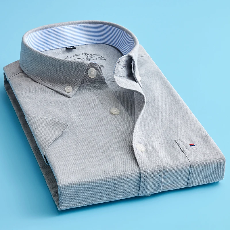 Мужская Однотонная рубашка из ткани Оксфорд повседневная классическая с