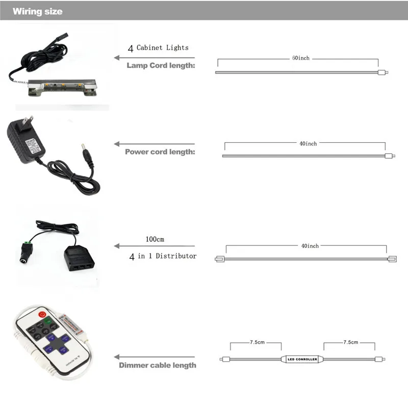 Светодиодный светильник RGB под шкафом 4 лампы 2 Вт + беспроводной Радиочастотный