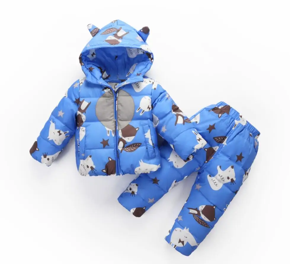 2018 Children Set Boys Girls Clothing Sets Winter 2-3 Year Down Jacket + Trousers Waterproof Snow Warm kids Clothes +Pants |