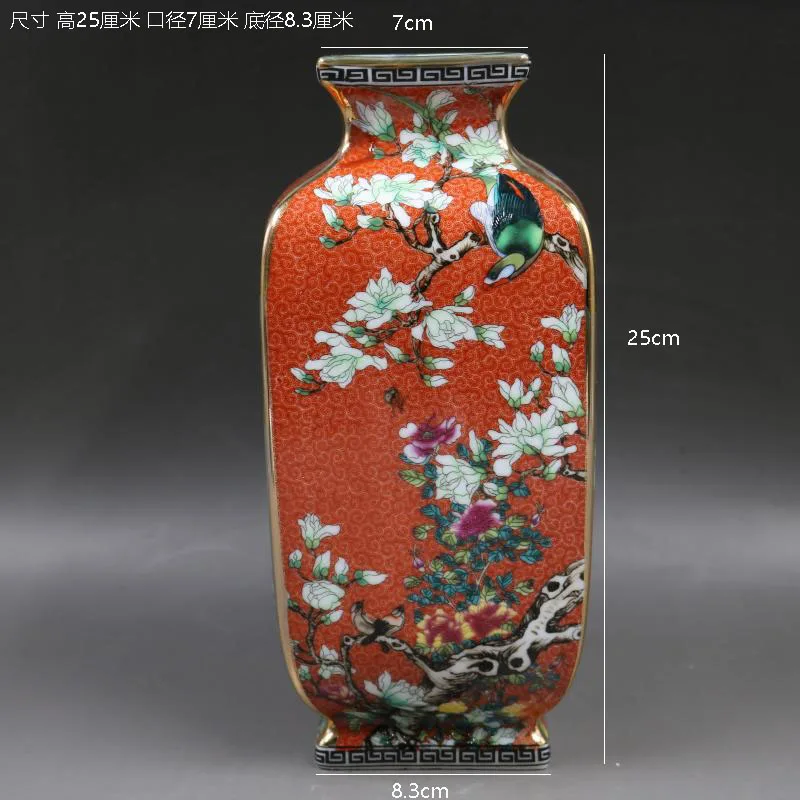 Jingdezhen Antique Ceramic Enamel Vase Square Vases Flowers And Birds Pattern Ancient Ming and Qing Porcelain | Дом и сад