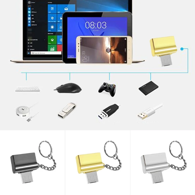 Металлический Micro USB Мужской OTG к USB 2,0 A Женский адаптер конвертер данных с брелоком