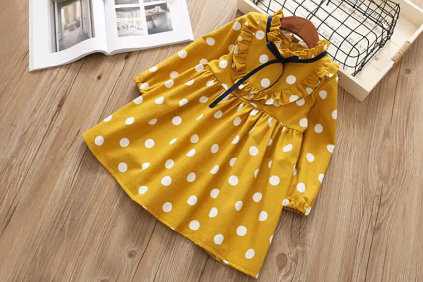 New arrive Girl dot dress For 2-7T children clothing Spring Autumn kids Clothes girls party bow knot princess | Детская одежда и