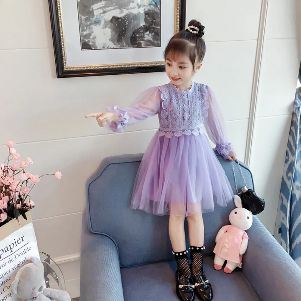 Kids Baby Girls Lace Long Lantern Sleeve Children Dress Party Princess Clothes a great idea for baby show gifts clothes | Детская одежда