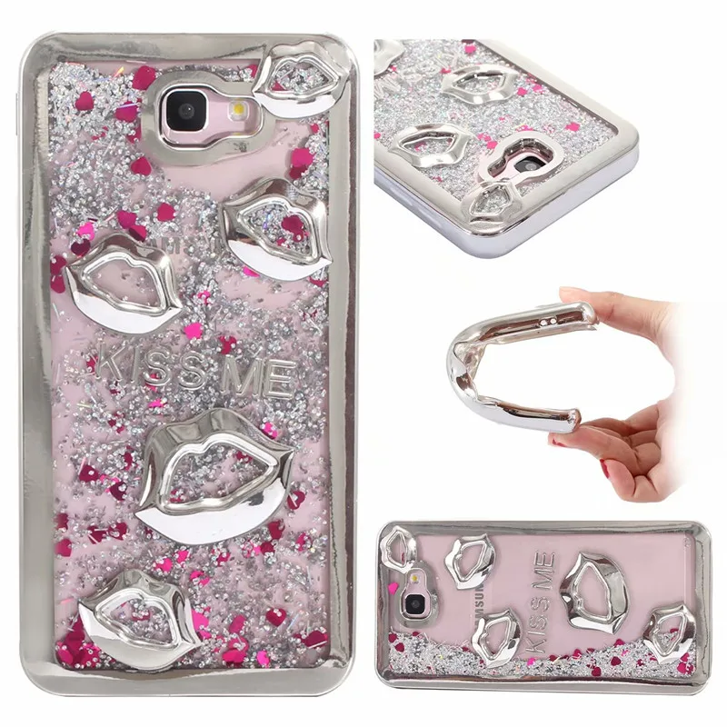 Missbuy Makeup Sexy Lipstick Lips Girls Silicone Case for Samsung Galaxy J2 J5 J7 Prime G530 On 5 On7 Bling Glitter Liquid Cover |