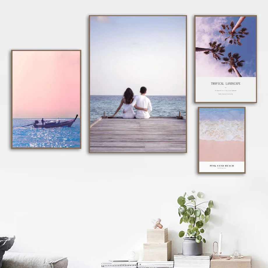 

Gohipang Lover Sea Boat Bus Coconut Tree Landscape Wall Art Canvas Painting Nordic Posters And Prints Wall Pictures For Home