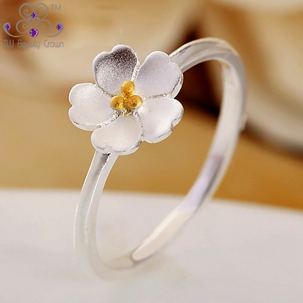 Женское кольцо из серебра 925 пробы с цветком вишни|real sterling silver|925 silverrings for women |