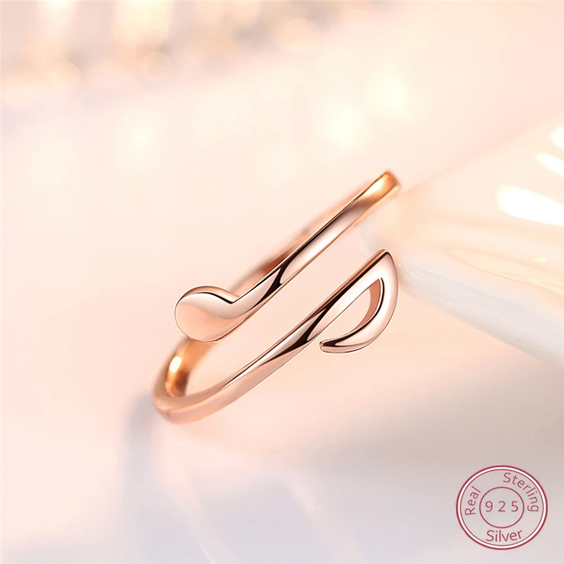 Регулируемые кольца для женщин из серебра 100% пробы с музыкальной нотой|Кольца