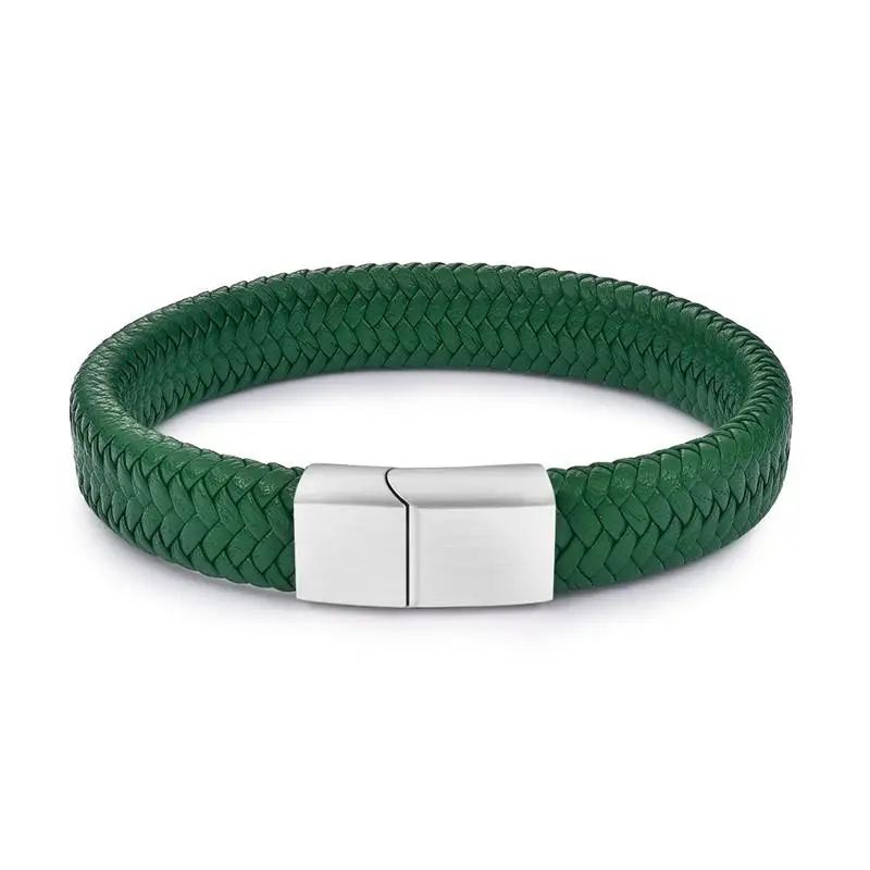 Green 01 Jiayiqi шикарный Плетеный мужской браслет, белый кожаный браслет, титановая стальная застежка, мужские ювелирные изделия, серебро/золото/розовое золото, пряжка - Окраска металла: Green 01