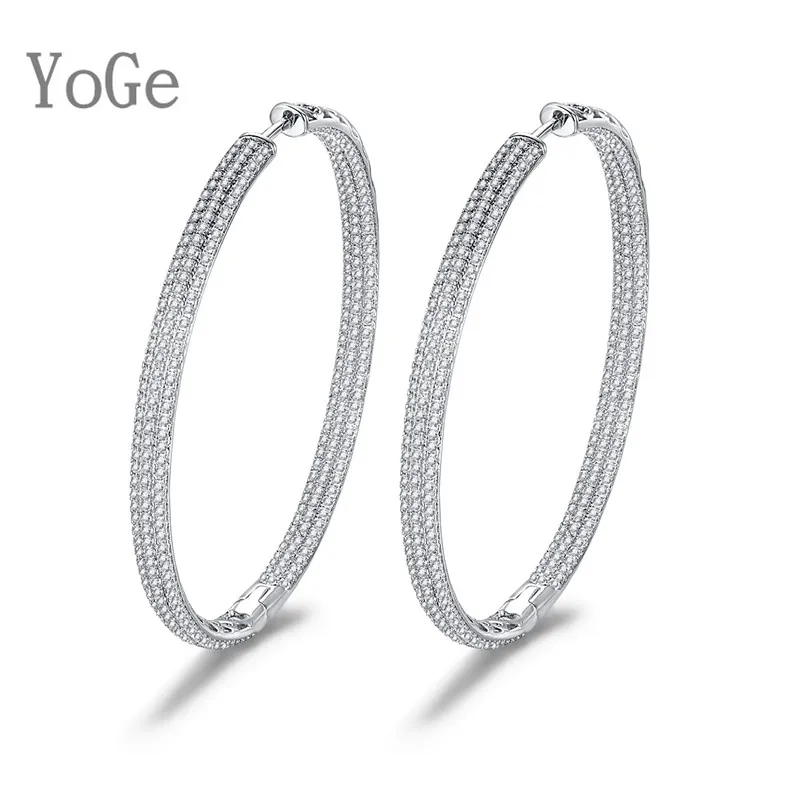 Ювелирные изделия YoGe для женщин E61023C Роскошные серьги кольца большого диаметра AAA