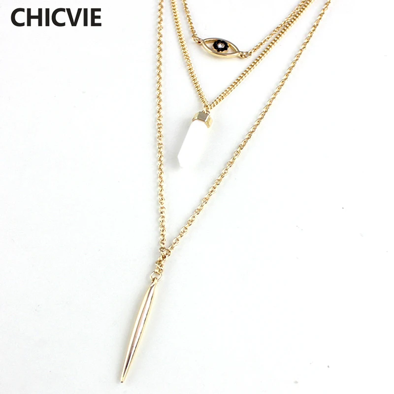 

CHICVIE Women Boho Vintage Multilayer Necklaces Gold Color Chain Natural Stone Bead Pendant Necklace Jewelry Wholesale SNE160073