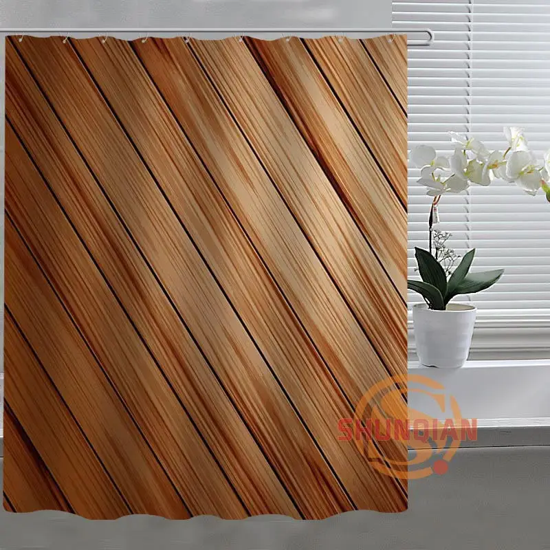 Новая мода из дерева на заказ душевая занавеска ткань для ванной полиэфира