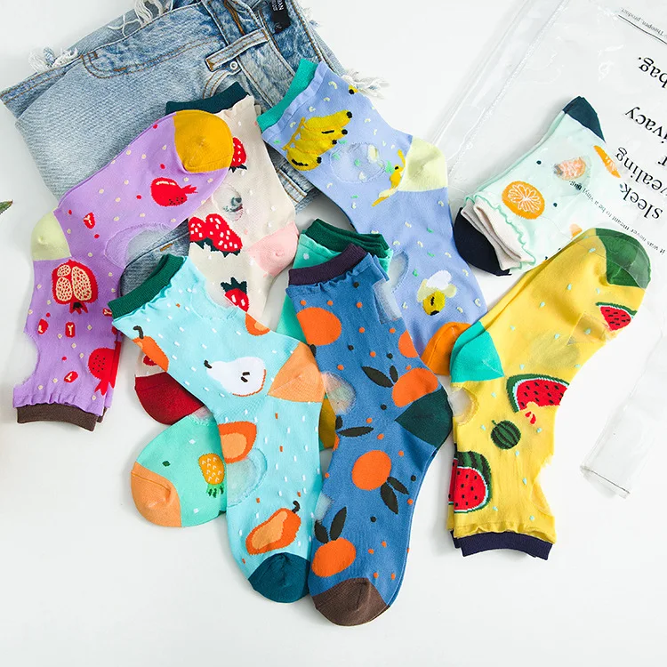 SP & CITY/японские прозрачные короткие носки с милыми мультяшными фруктами женские