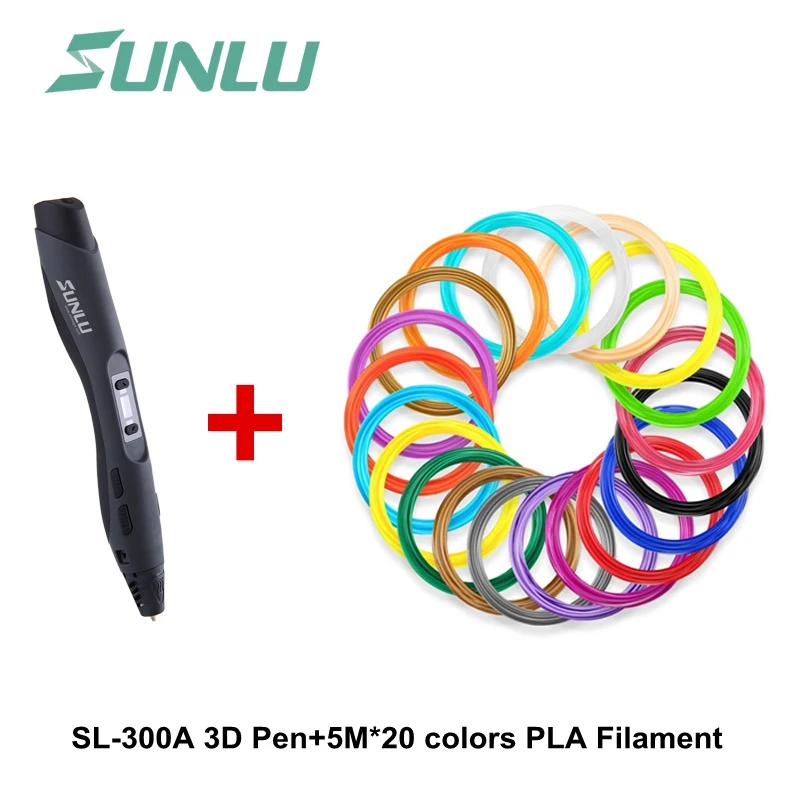 Black 100 meters PLA SUNLU 300A 3d Ручка Горячая Распродажа интеллектуальная Живопись 3d печать Ручка светодиодный дисплей расходные PCL PLA ABS нити 1,75 мм черный цвет - Цвет: Black 100 meters PLA