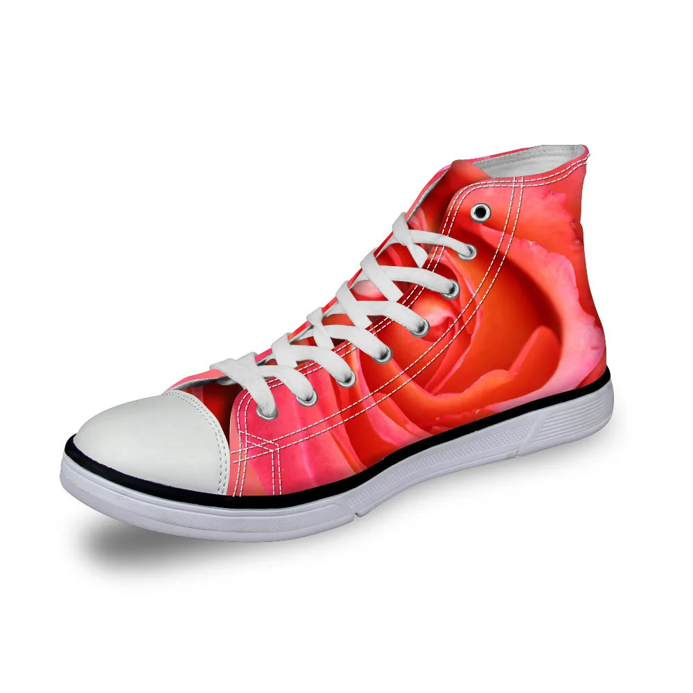 

Customized Floral Style Spring Women Fashion Canvas Shoes 3D Flower Rose Printing High Top Lace-up Women Vulcanize Shoes Woman