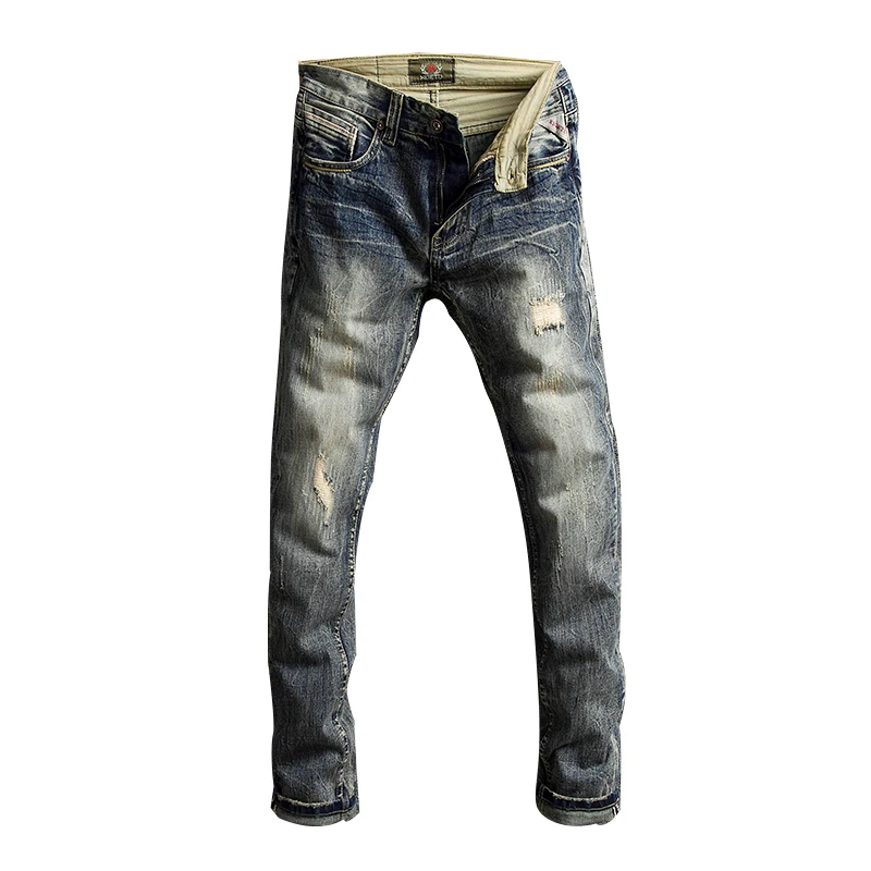 

American Street Style Fashion Men Jeans Slim Fit Cotton Denim Pants hombre Classical Ripped Jeans Men Patchwork Hip Hop Jeans