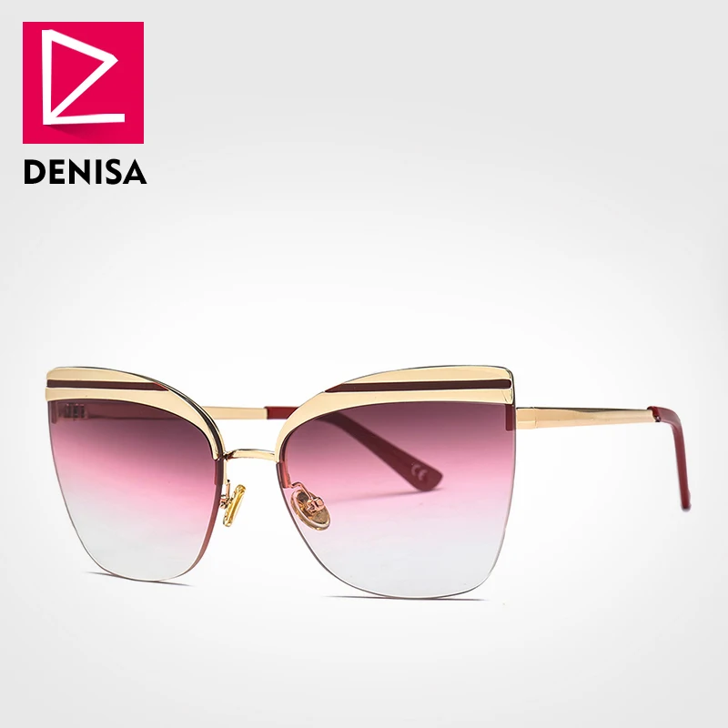 Red Sunglasses DENISA, без оправы, кошачий глаз, солнцезащитные очки для девушек,, модные, трендовые, Ретро стиль, красные, солнцезащитные очки для женщин, UV400, lunette de soleil femme G22063 - Цвет линз: Red Sunglasses
