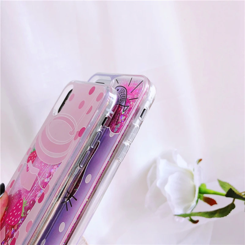 pink color Dynamic Liquid cat Case Quicksand Fun Milk tea cup phone For Apple iphone 6 6s 7 8 Plus X XS XR MAX |
