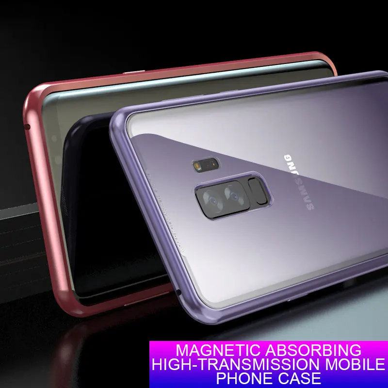 Чехол для samsung Galaxy A7 2018 Note 9 8 S8 S9 Plus J6 J4 магнитный бампер металлический стеклянный