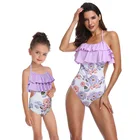Одинаковые купальники для всей семьи; Купальный костюм для мамы и дочки с оборками и цветочным рисунком; Купальники для мамы и дочки; Бикини; Пикантная одежда для мамы и дочки