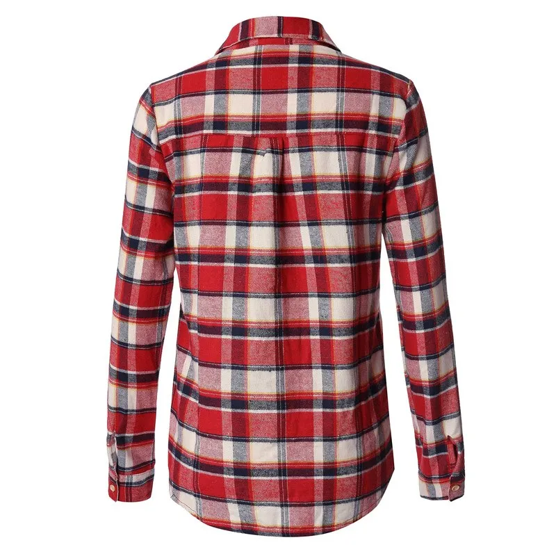 Для женщин плед печати Рубашки 2017 Демисезонный дамы Повседневное Блузки для