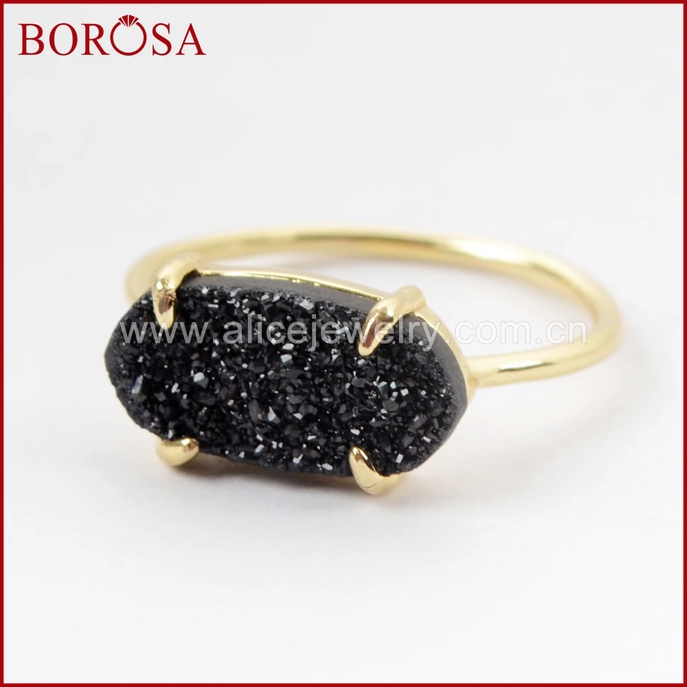 BOROSA 5 шт золотистого цвета Коготь шестиугольник Радужный Титан Druzy кольцо Новое