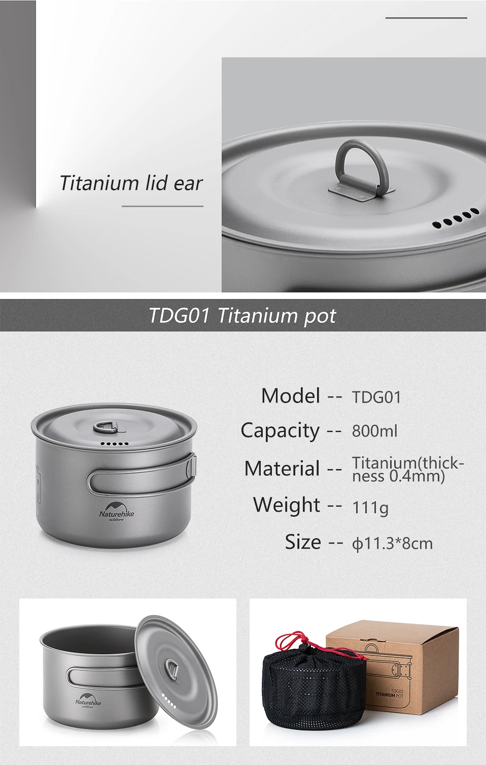 Naturehike Титановая посуда для 2-3 человек походная кухонная утварь котелок кастрюля Сверхлегкая титановая походная посуда
