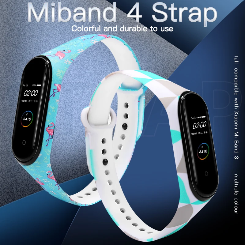 Ремешок BOORUI для mi band 3 4 водонепроницаемый силиконовый ремешок с рисунком цветов