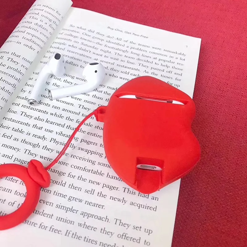 Сексуальный красный чехол для наушников с губами Airpods кольцом на палец