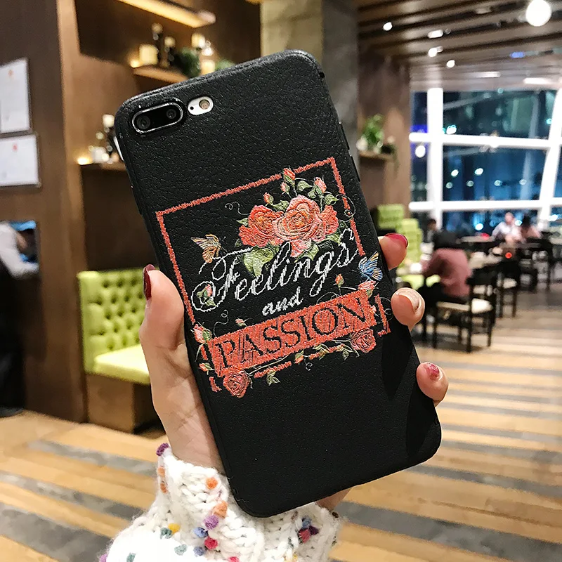 Originality flower Soft cover TPU case For iPhone x 5 6 7 8 plus Nice phone cases oppo R9 R9s R11 R11s Embroidery craft |