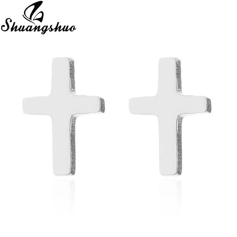 Silver Earrrings Shuangshuo, длинные висячие серьги из нержавеющей стали для женщин, серебряные серьги-капли с крестиком, маленькие серьги, ювелирные изделия oorbellen femme - Окраска металла: Silver Earrrings