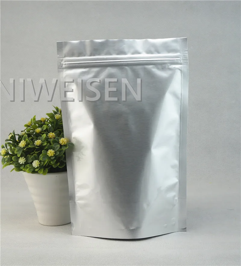 

12x20cm,100pcs Reclosable Stand up pure aluminium foil zipLock bags,Silvery white Metallic purely foil plastic pouch zipper Seal