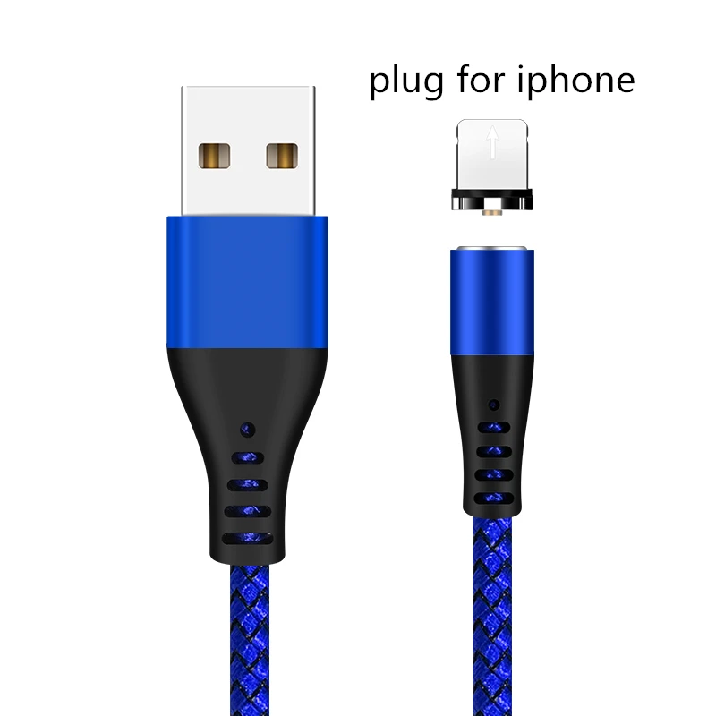 Blue for Apple GREENPORT Круглый Магнитный кабель Micro usb type C кабель для iphone xs max samsung S8 S9 зарядки мобильного телефона Android зарядное устройство Шнур - Цвет: Blue for Apple